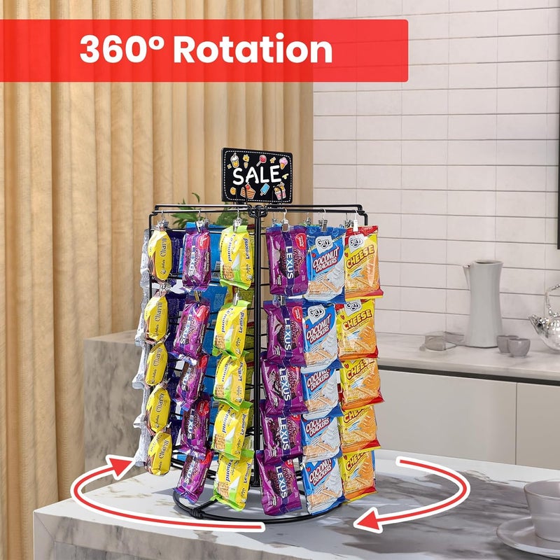 vefix Chip Rack Display Stand, 5 Tiers 60 Clips Snack Retail Display Rack, 360° Rotation Snack Bar Station for Concession Stand, Snack Organizer, Candy Display, Chip Holder for Party, Countertop - Image 2